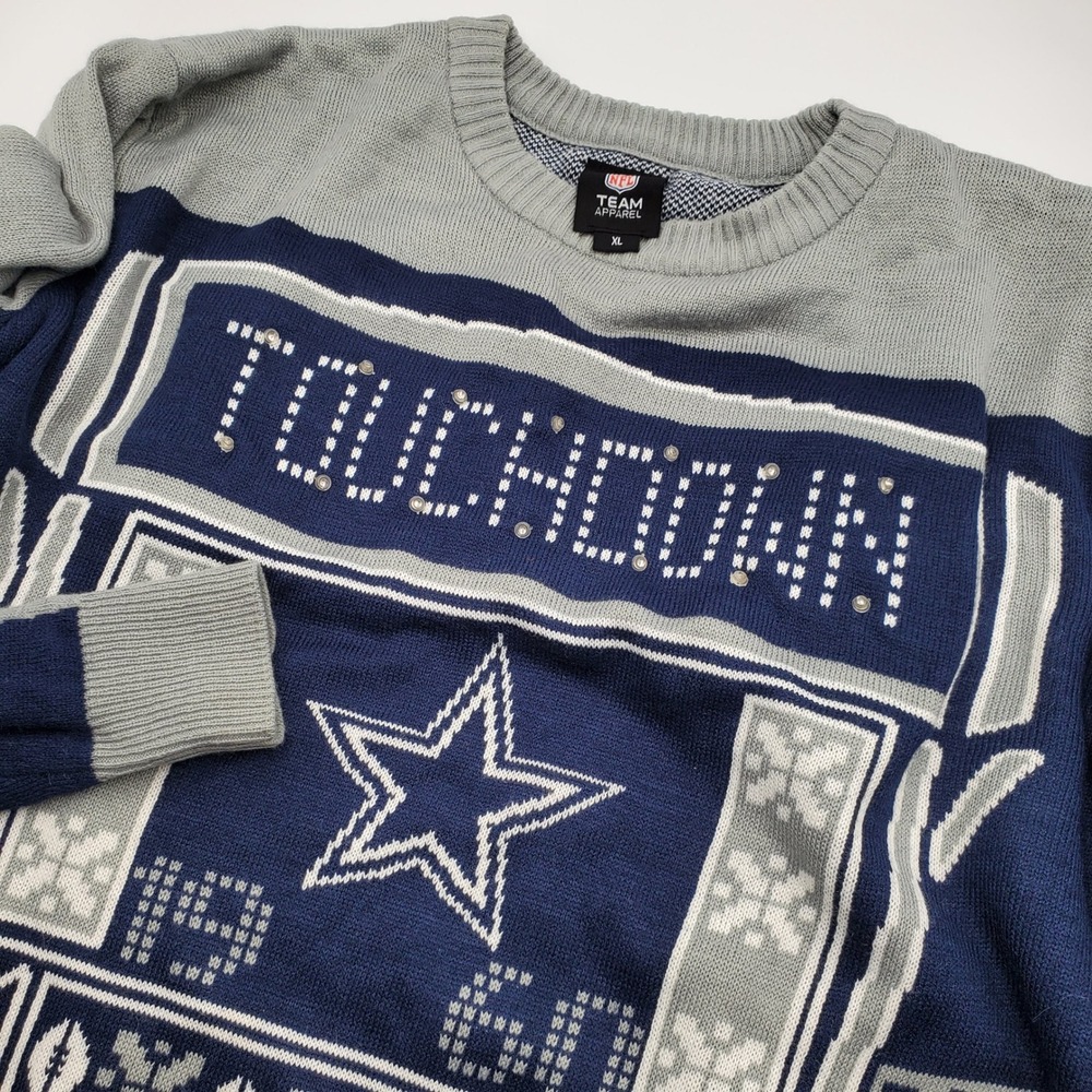 NFL Dallas Cowboys Light Up Ugly Christmas Sweater Mens XL Navy Grey Touchdown